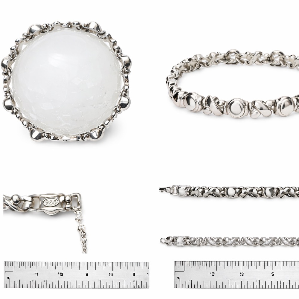 Premier Designs Silver Tone Link Bracelet | 7” Chunky Modern Bead Design